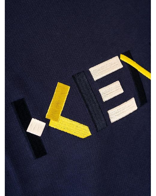 KENZO Blue Logo Embroidered Hoodie for men