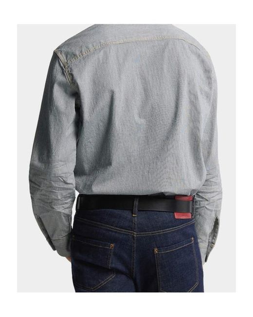 DSquared² Gray Striped Denim Canadian Vintage Shirt for men