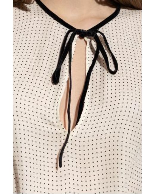 FRAME Natural Polka-Dot Tie Blouse