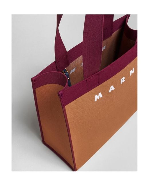 Marni Red Logo Detailed Two-Toned Tote Bag