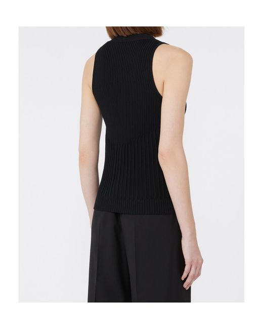 Max Mara Black Cotton Yarn And Viscose Crepe Gilet
