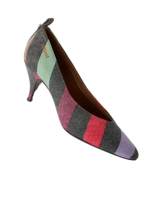 Versace Brown Tina Striped Denim Pumps 65 Mm