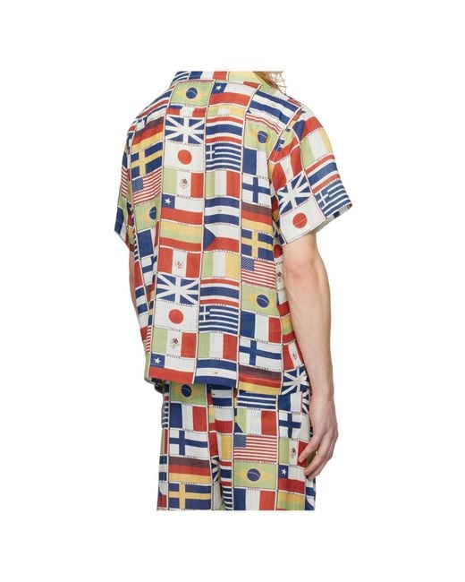 Bode Multicolor Flag-Printed Short-Sleeved Linen Shirt for men