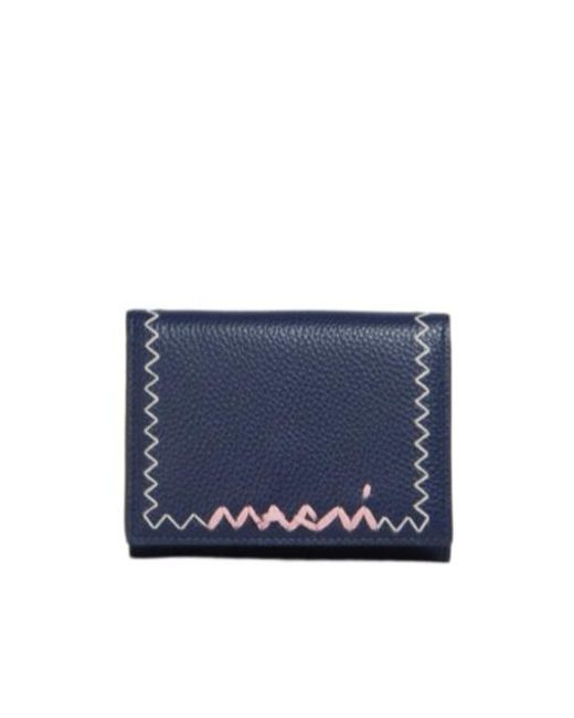Marni Blue Leather Trifold Wallet With Symbol Logo