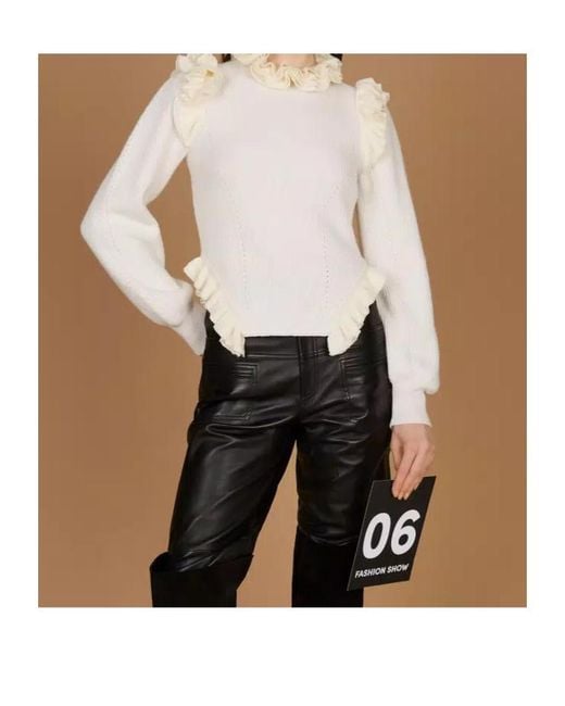 Twinset White Ruffled-Trim Jumper