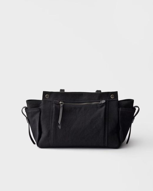 Prada Black Route Large Canvas And Leather Tote Bag