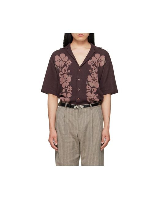 Magliano Brown Riviera Floral Knit Shirt for men
