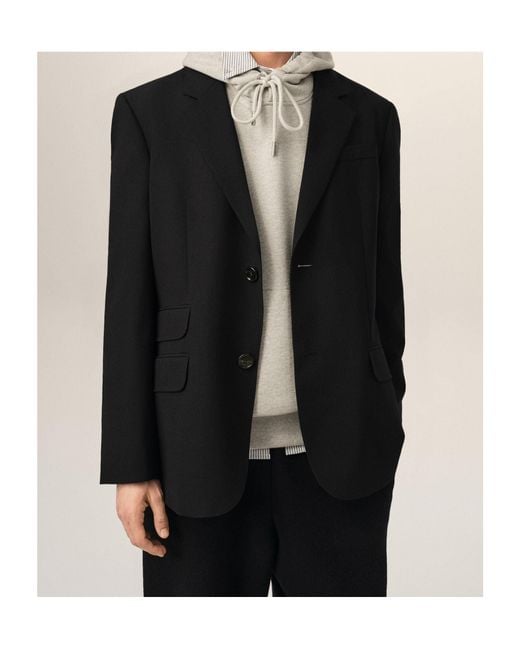 AMI Black Single Breasted Straight-Fit Wool Blazer for men