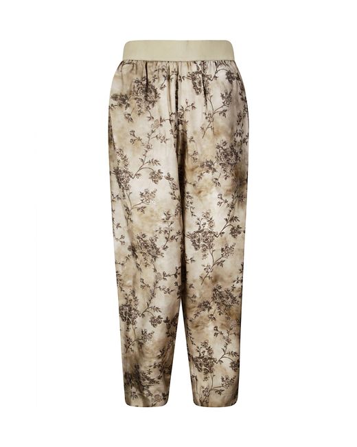 Uma Wang Natural Floral Printed Straight Leg Trousers