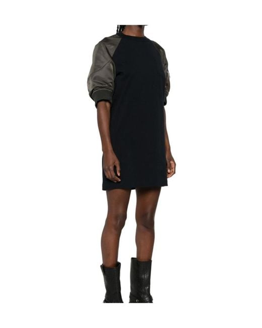Sacai Black Panelled Puff-Sleeve Mini T-Shirt Dress