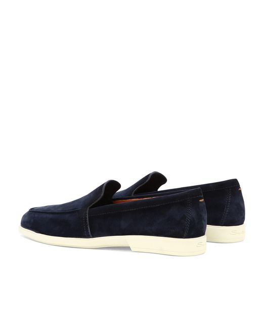 Santoni Blue Malibu Almond Toe Loafers for men