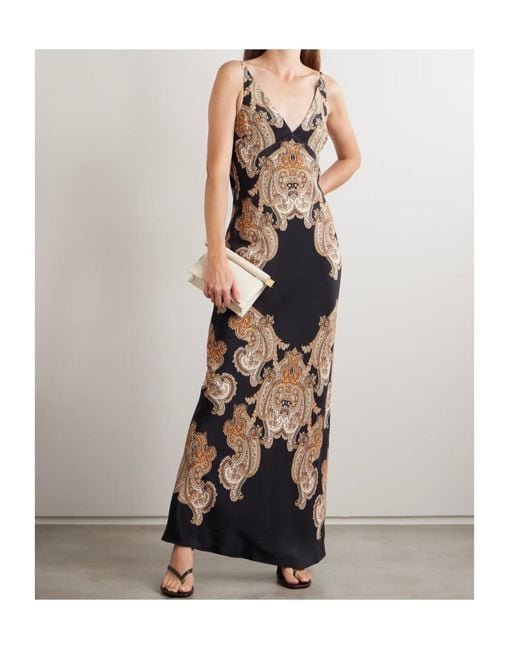Veronica Beard Natural Donelle Paisley-Print Silk-Blend Satin Maxi Dress