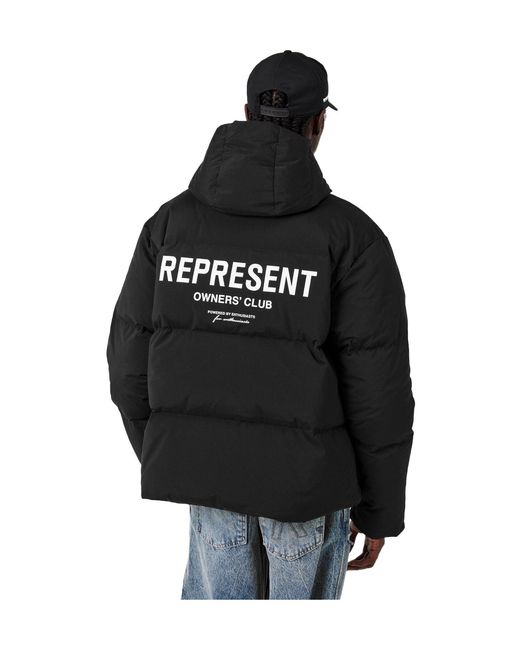 Represent Black Solid Color Down Jacket for men