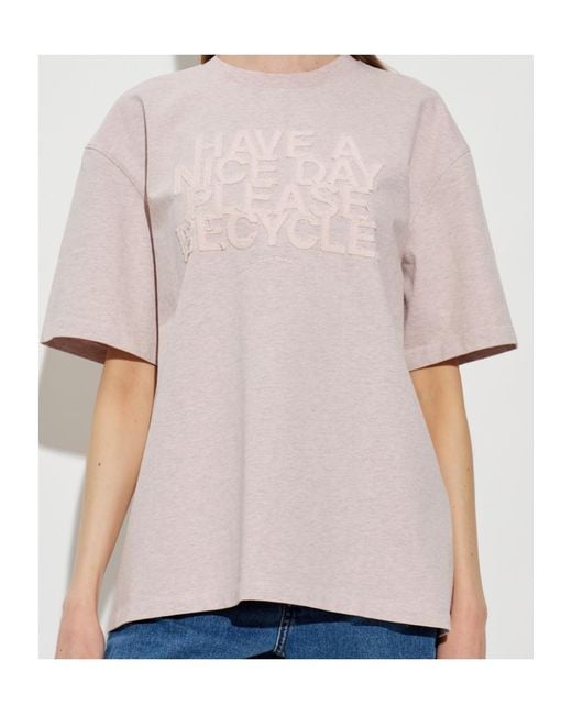 Ganni Pink Logo-Appliqué T-Shirt