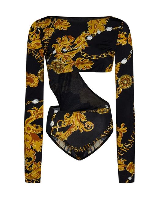 Versace Jeans Black Chain Couture-Print Cut-Out Bodysuit