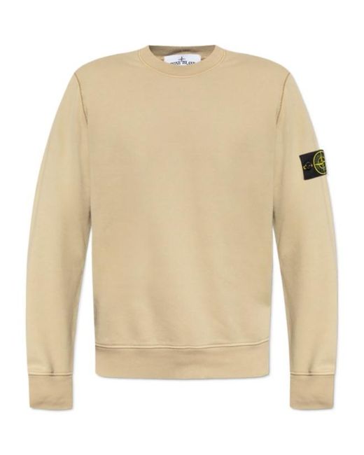 Stone Island White Compass Patch Crewneck Sweatshirt for men