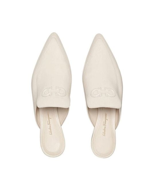 Ferragamo White Logo Flat-Soled Muller Shoes