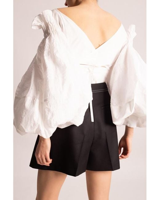 Loewe Natural Balloon-Sleeves Cropped Top