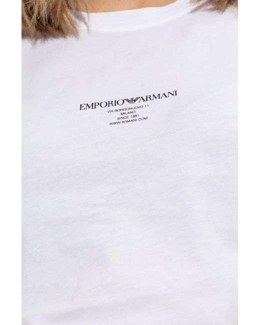 Emporio Armani White Logo Printed Crewneck T-Shirt