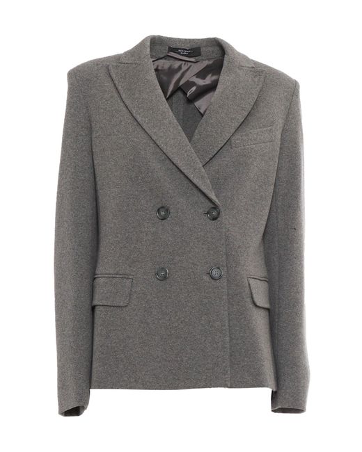 Weekend by Maxmara Gray Double-Breasted Checked Jacket