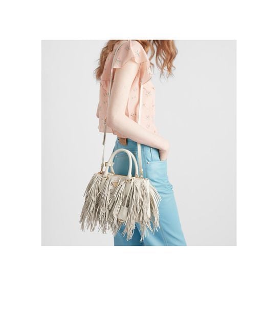 Prada Natural Galleria Small Leather Bag With Fringe