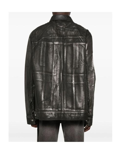Rick Owens Black Jumbo Metallic-Effect Denim Jacket for men