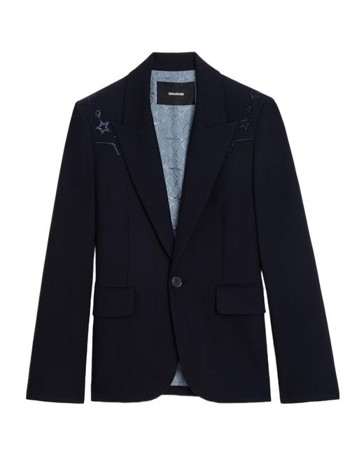 Zadig & Voltaire Blue Vavy Rhinestone-Embellished Blazer