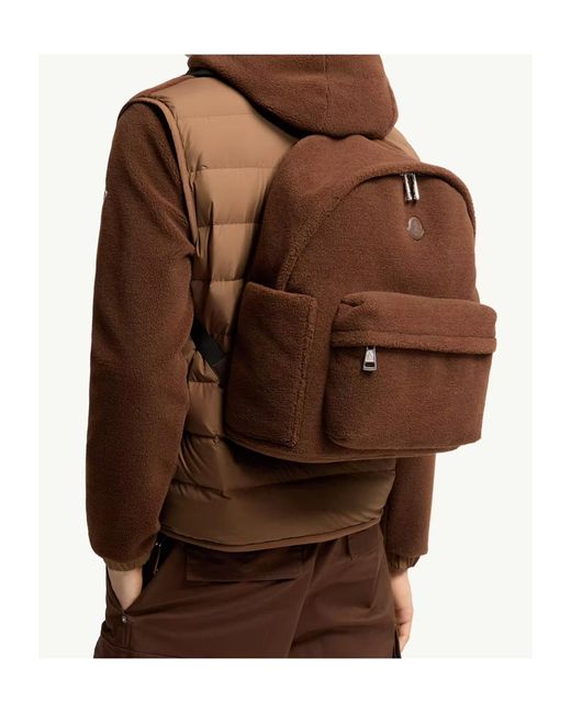 Moncler Brown Logo Patch Zipped Backpack for men