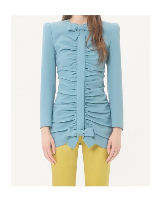 Valentino Blue Bow Detailed Ruched Jacket