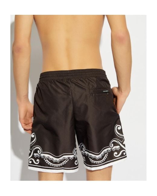 Dolce & Gabbana Black Bandanna Printed Mid-Length Swim Trunks for men