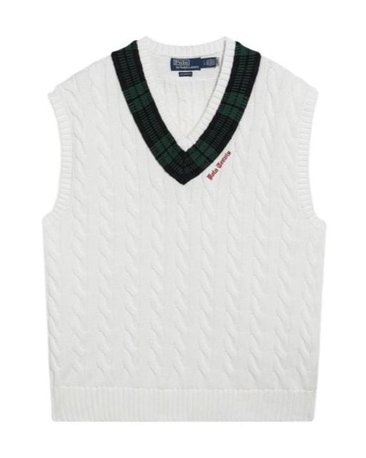Polo Ralph Lauren White Cable-Knit V-Neck Sweater for men