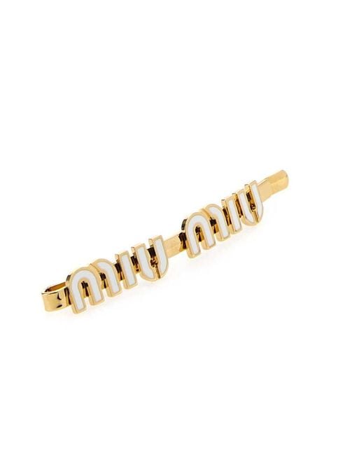 Miu Miu White Logo-Lettering Hair Clip