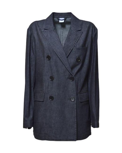 Aspesi Blue Double-Breasted Long Sleeved Denim Blazer