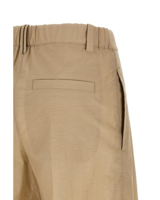 Brunello Cucinelli Natural Wide Leg Pleated Trousers