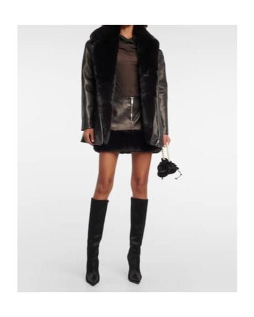 Magda Butrym Black Faux Fur-Trimmed Leather Mini Skirt