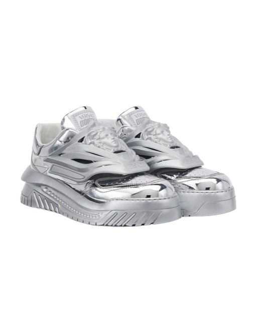 Versace White Medusa Metallic Low-Top Sneakers for men