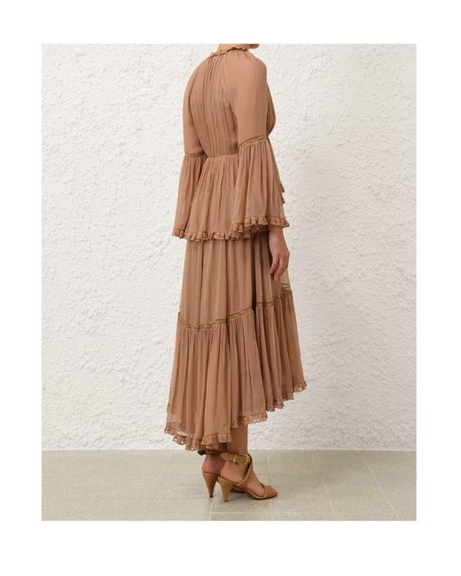 Zimmermann Brown Hypnotic Peplum Flutter Dress