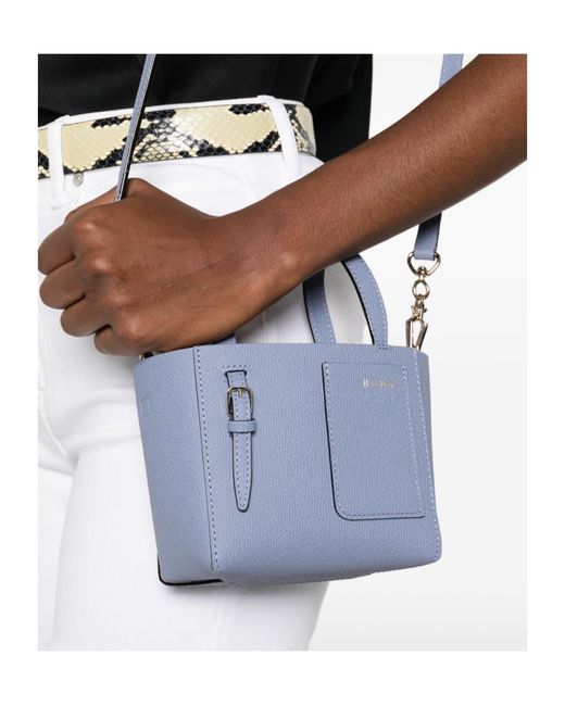 Valextra Blue Micro Leather Bucket Bag