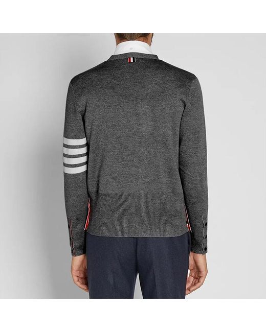 Thom Browne Gray Four-Stripe Wool Knitted Cardigan for men