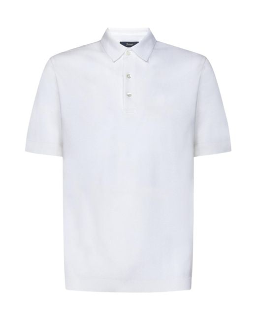 Herno White Short-Sleeved Knitted Polo Shirt for men