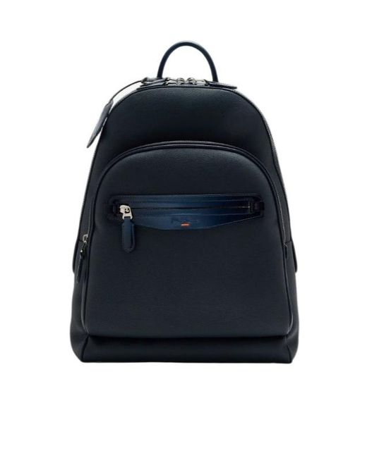 Santoni Blue Leather Backpack for men
