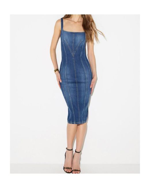 Elisabetta Franchi Blue Panelled Square-Neck Dress