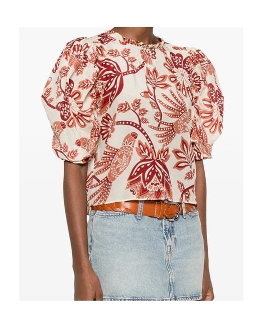 Farm Rio Red Floral-Printed Ruffled Top