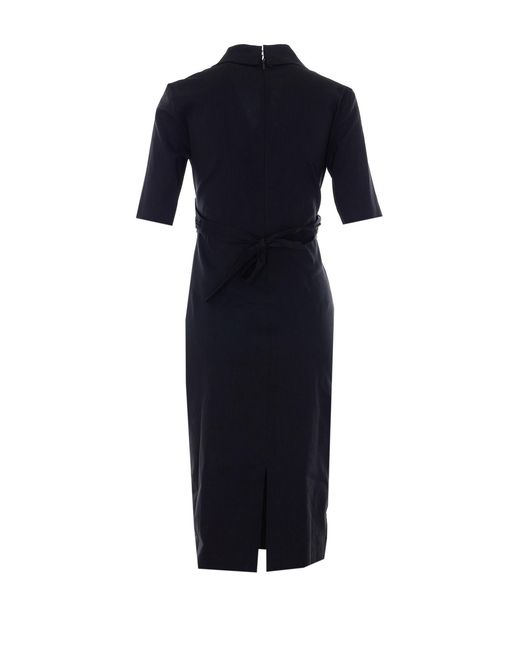 Pinko Blue Bow Detailed Slim-Fit Midi Dress