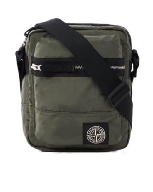 Stone Island Black Logo Patch Messenger Bag for men
