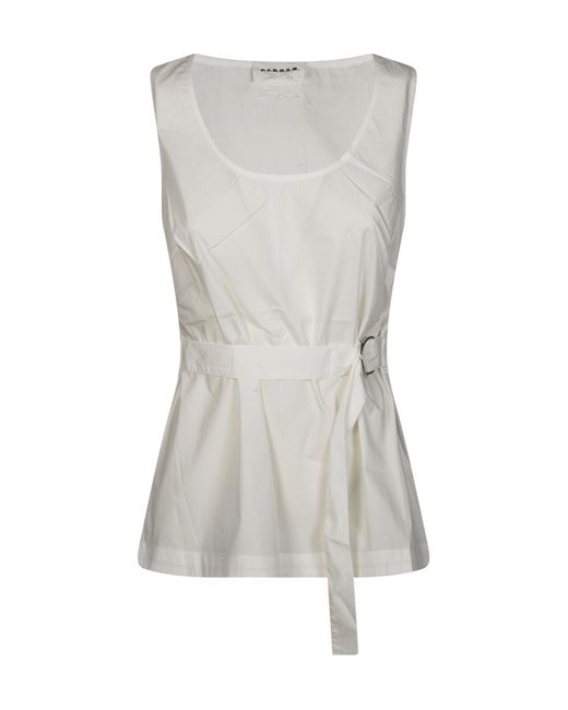 P.A.R.O.S.H. Gray Embroidery Belt-Detail Blouse