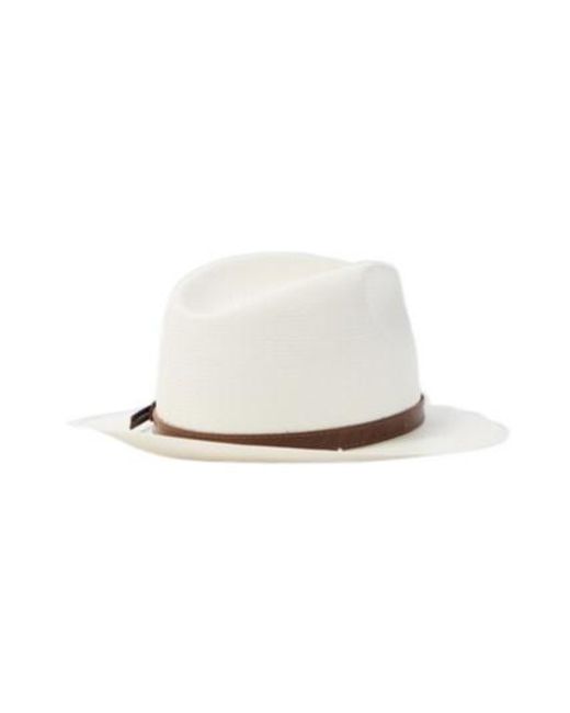 Borsalino White Country Leather-Trimmed Straw Panama Hat for men