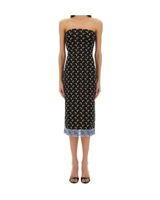 MARINE SERRE Black Moon-Print Midi Dress