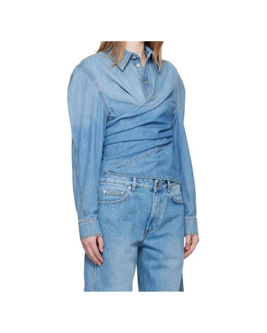 Mugler Blue Wrap-Effect Denim Shirt