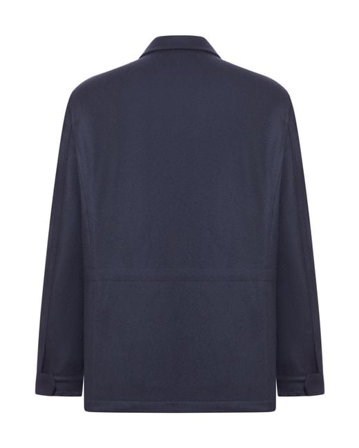 Kiton Blue Flap-Pocket Cashmere Coat for men